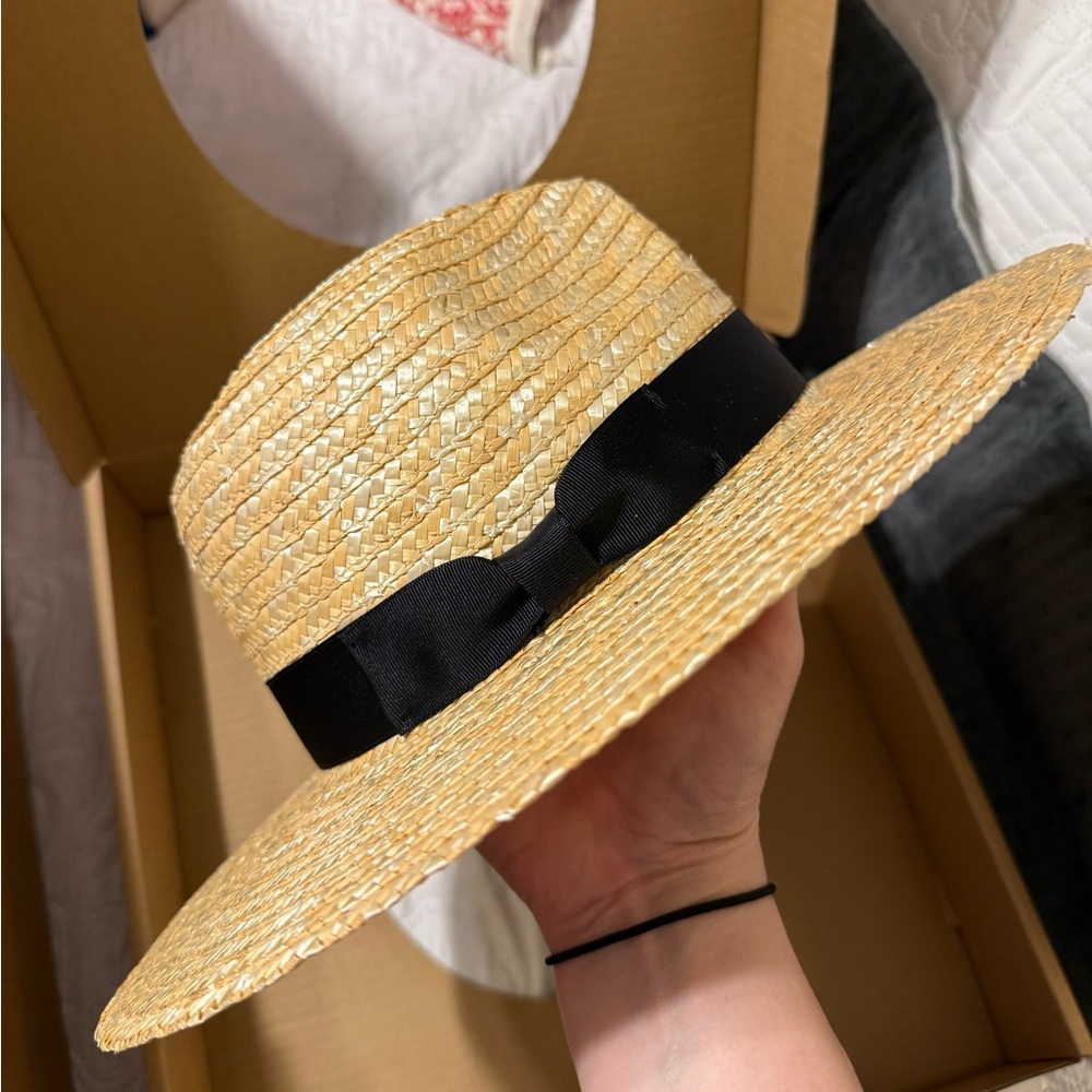 NWT Lack Of Color Natural Straw Hat with Black Ribbon